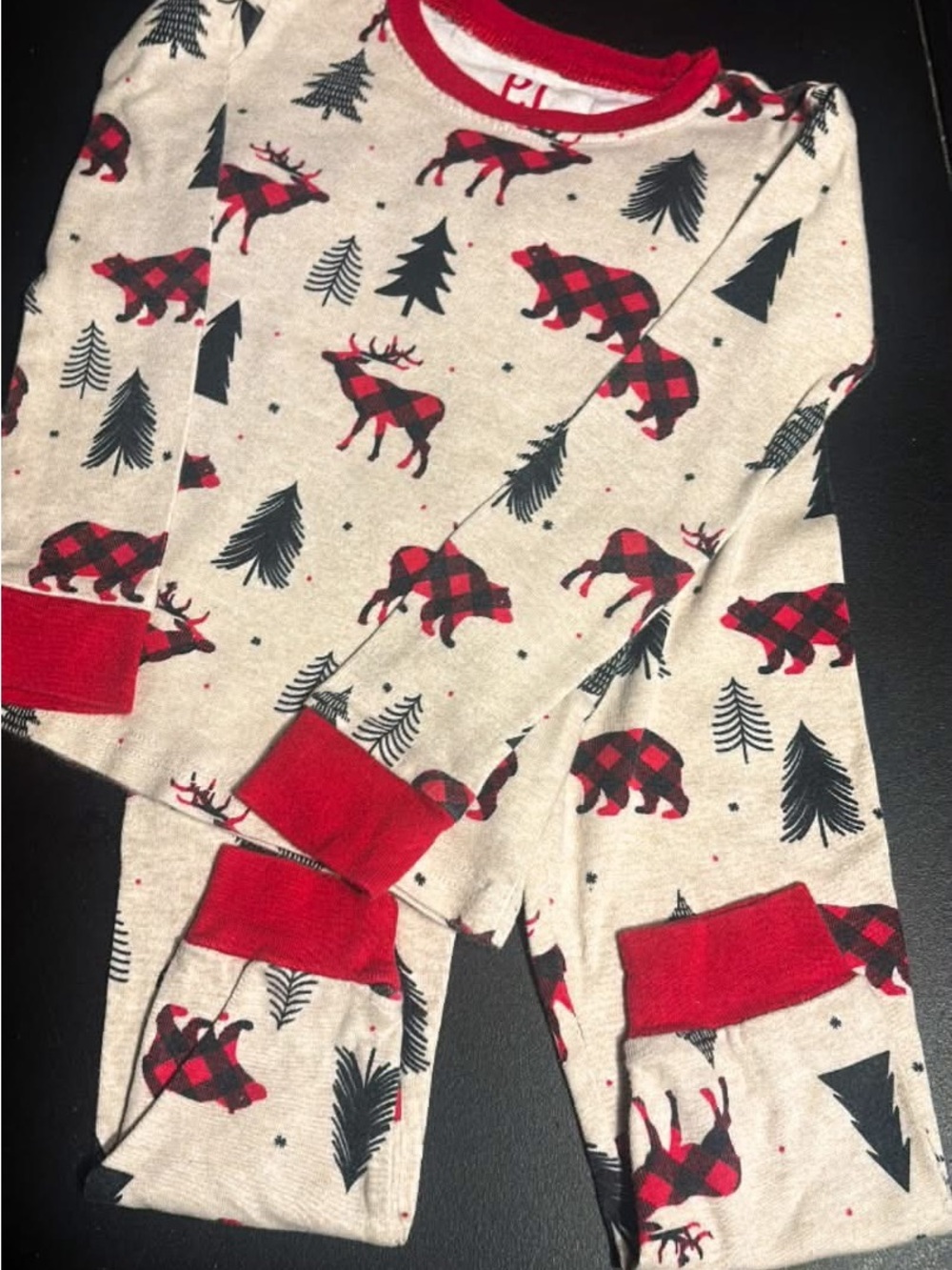 The Children's Place Red Plaid Moose & Bear Pajama Set